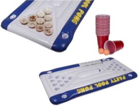 Opblaasbaar bierpong luchtbed met bekers en balletjes